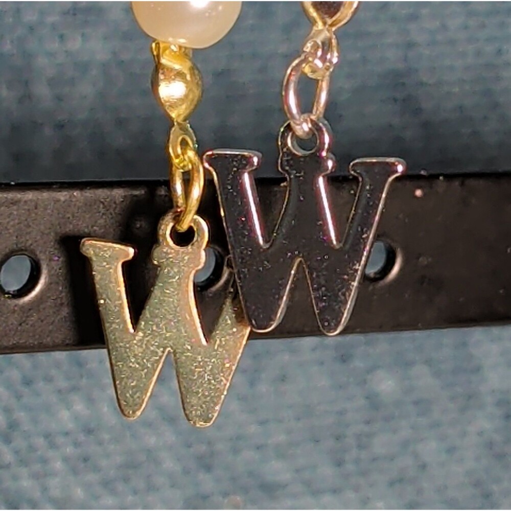 Faux Pearl Purse Charm Gold Silver Tone W Letter Initial - Picture 4 of 16